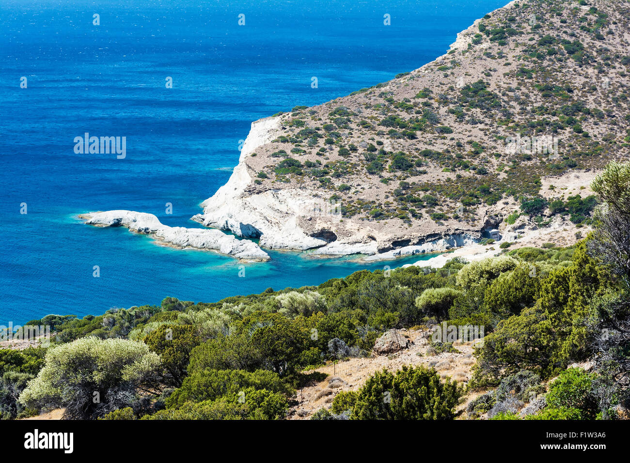 Panoramic view of Gerontas beach, Milos island, Cyclades, Greece Stock Photo