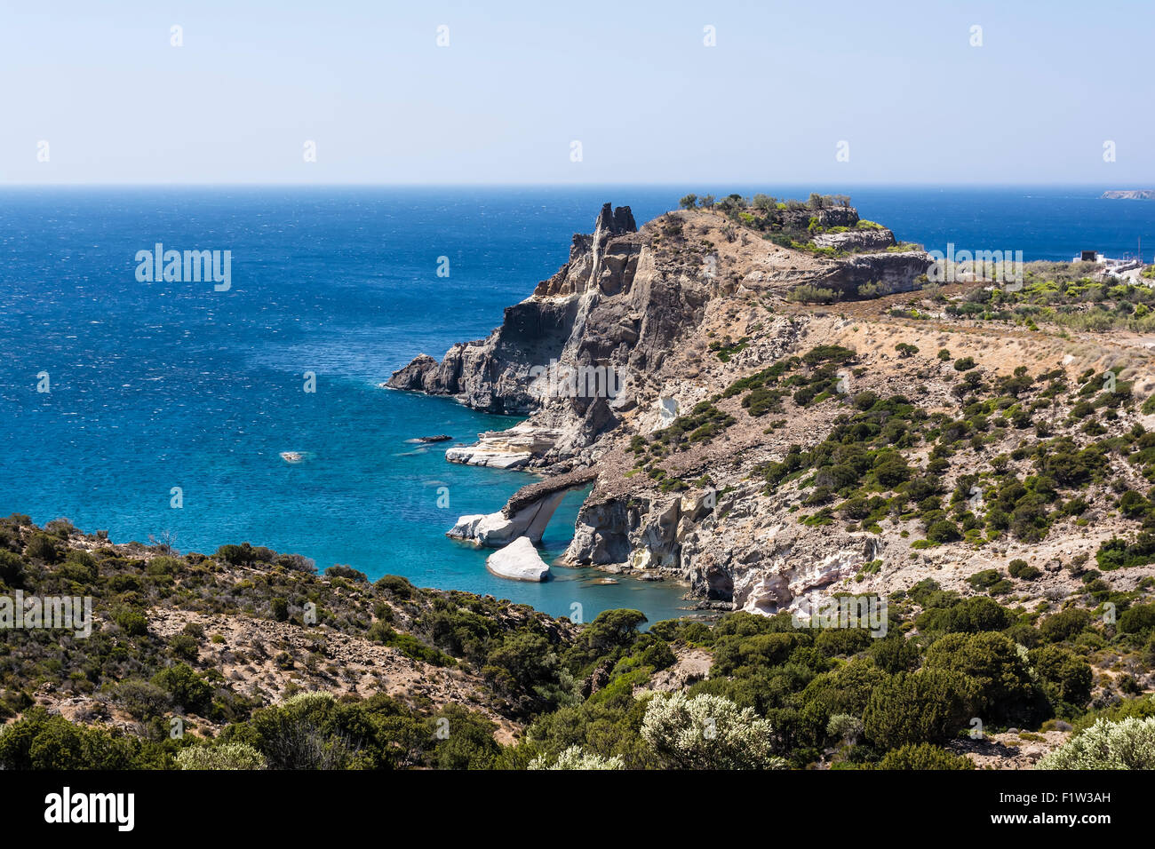 Panoramic view of Gerontas beach, Milos island, Cyclades, Greece Stock Photo
