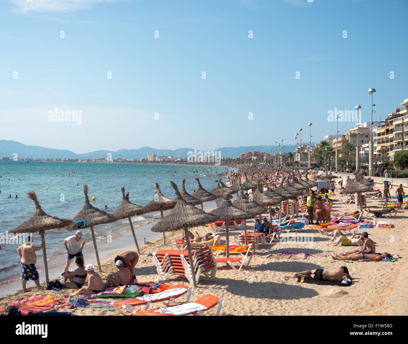 Tourists on El Arenal beach, Mallorca, Balearic Islands, Spain Stock ...