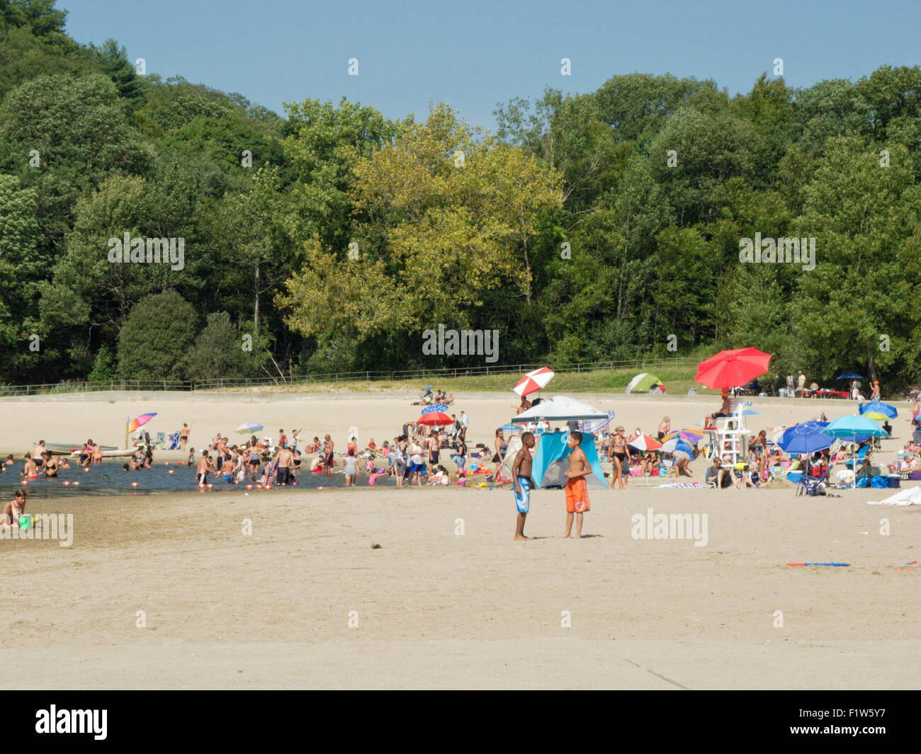 Carmel New York, 7 Sept 2015 Beachgoers enjoy the last day end of the
