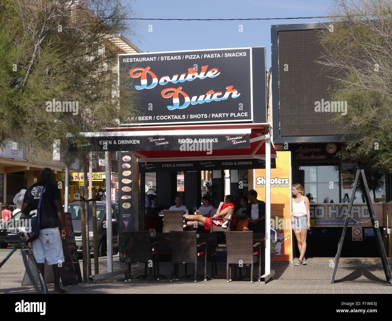 Double Dutch and Shooters bar in El Arenal, Mallorca, Spain Stock Photo
