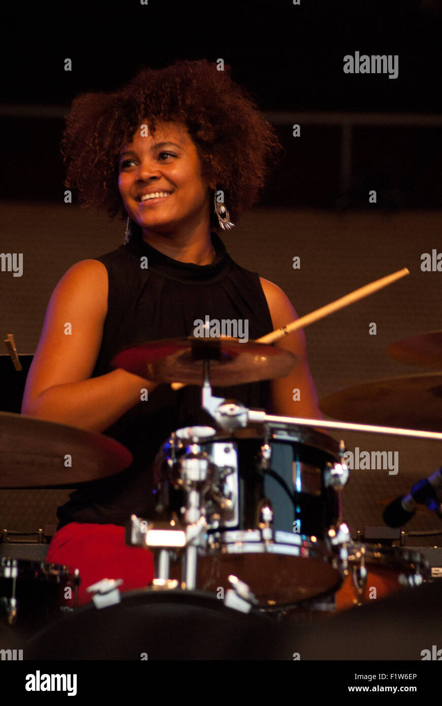 Chicago, Illinnois, USA. 6th Sep, 2015. Sunday, September 7, 2015, was the fourth and final day of the Chicago Jazz Festival. Music permeated Millennium Park in the heart of Chicago from noon until well into the night. At the Pritzker Pavillion, the evening performances featured Jane Burnett & Maqueque, all all female sextet, French singer Cyrille Aimée and the reunion of the Muhal Richard Abrams' Experimental Band. Pictured: Yissy Garcia of Jane Bunnett & Maqueque © Karen I. Hirsch/ZUMA Wire/Alamy Live News Stock Photo