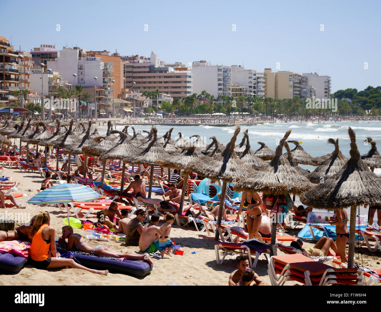 Tourists on El Arenal beach, Mallorca, Balearic Islands, Spain Stock ...