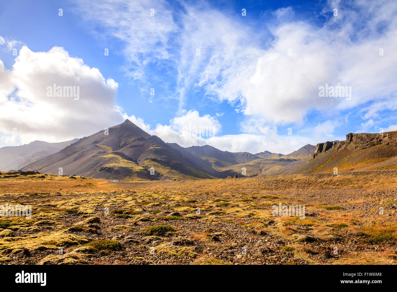 Volcanic landscape in southern part of Iceland along Highway No. 1 (Ring Road) Stock Photo