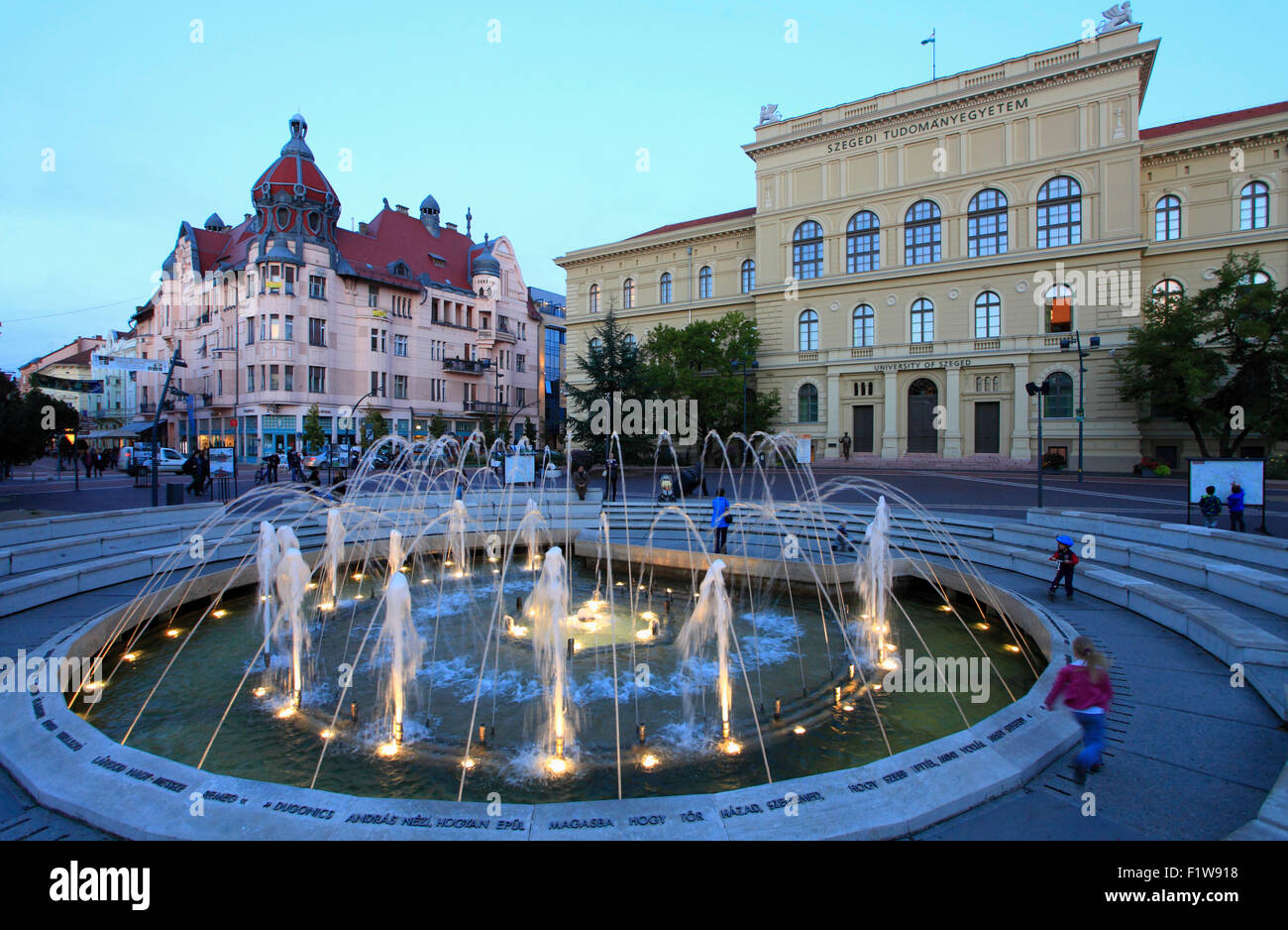 Hungary, Szeged, University, Dugonics Square, fountain, Stock Photo