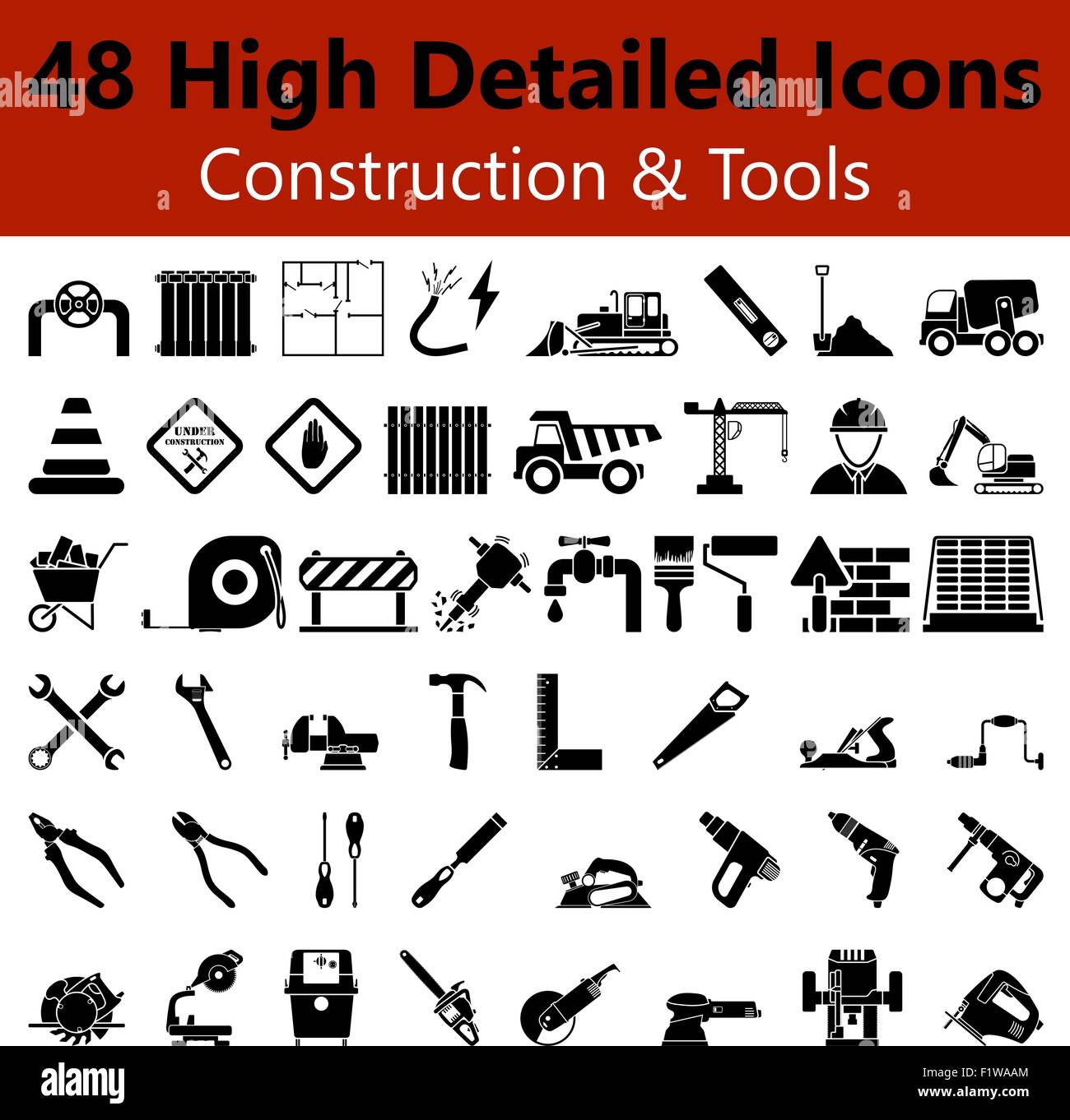 Set of High Detailed Construction and Tools Smooth Icons in Black ...