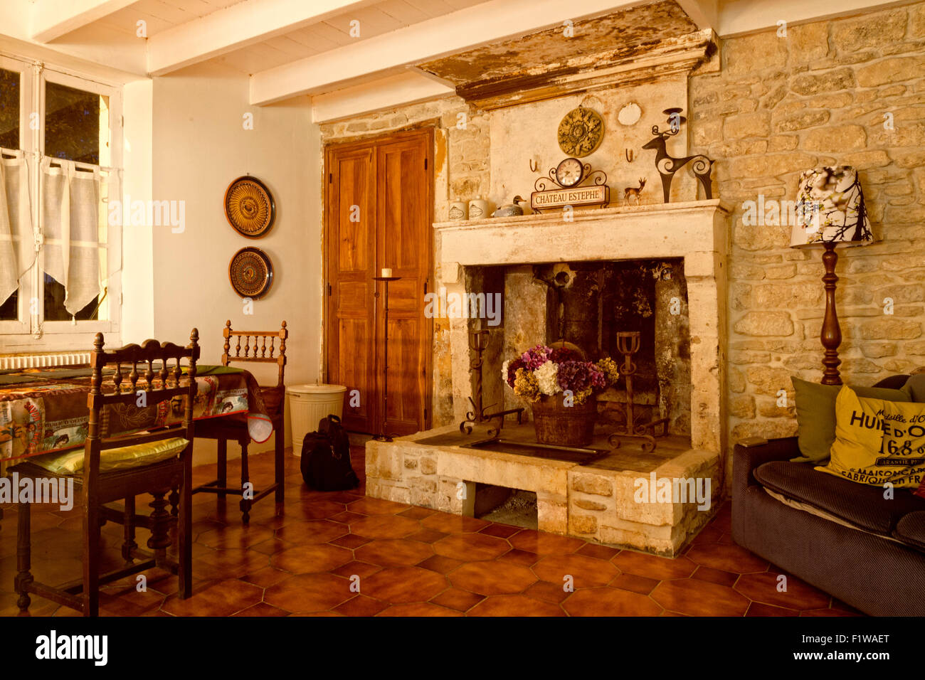 Dining room in French farmhouse, Gourville, Charente Maritime, France Stock Photo