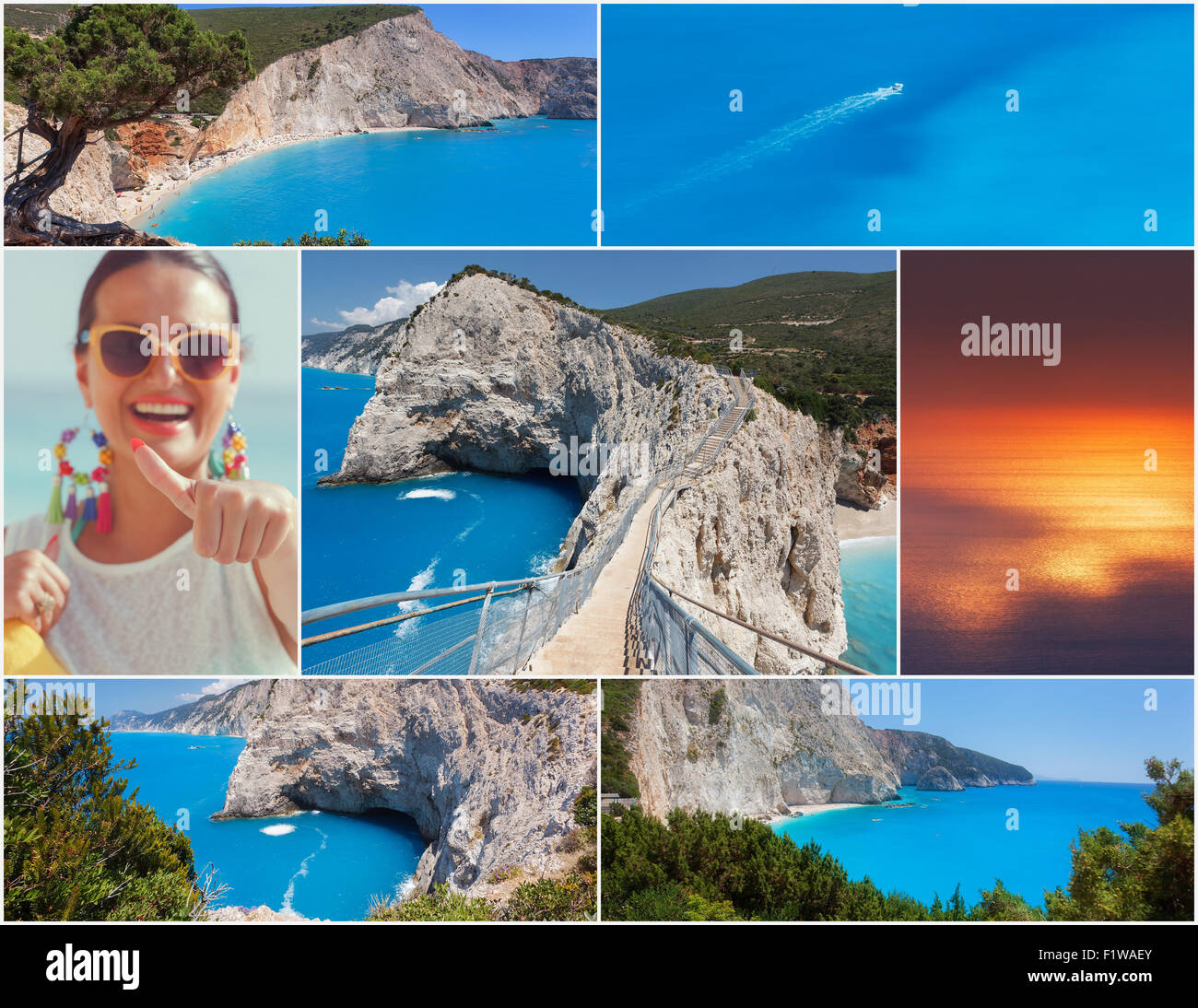 Famous European beach Porto Katsiki. Photo collage from Lefkada, Greek island on Ionian Sea Stock Photo