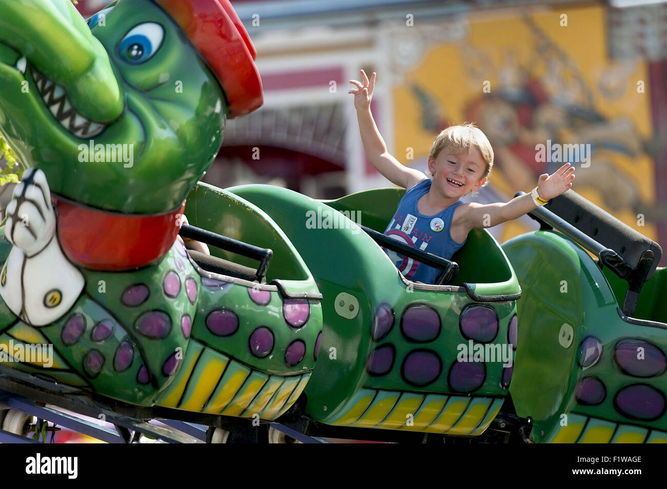 Saline, MI, USA. 6th Sep, 2015. Landen Parker, 5, has fun on the Bayou