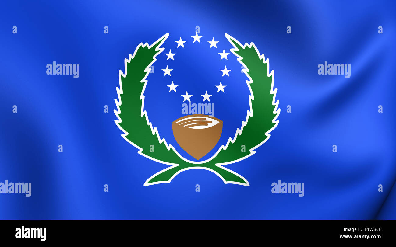 3D Flag of the Pohnpei State, Micronesia. Close Up. Stock Photo