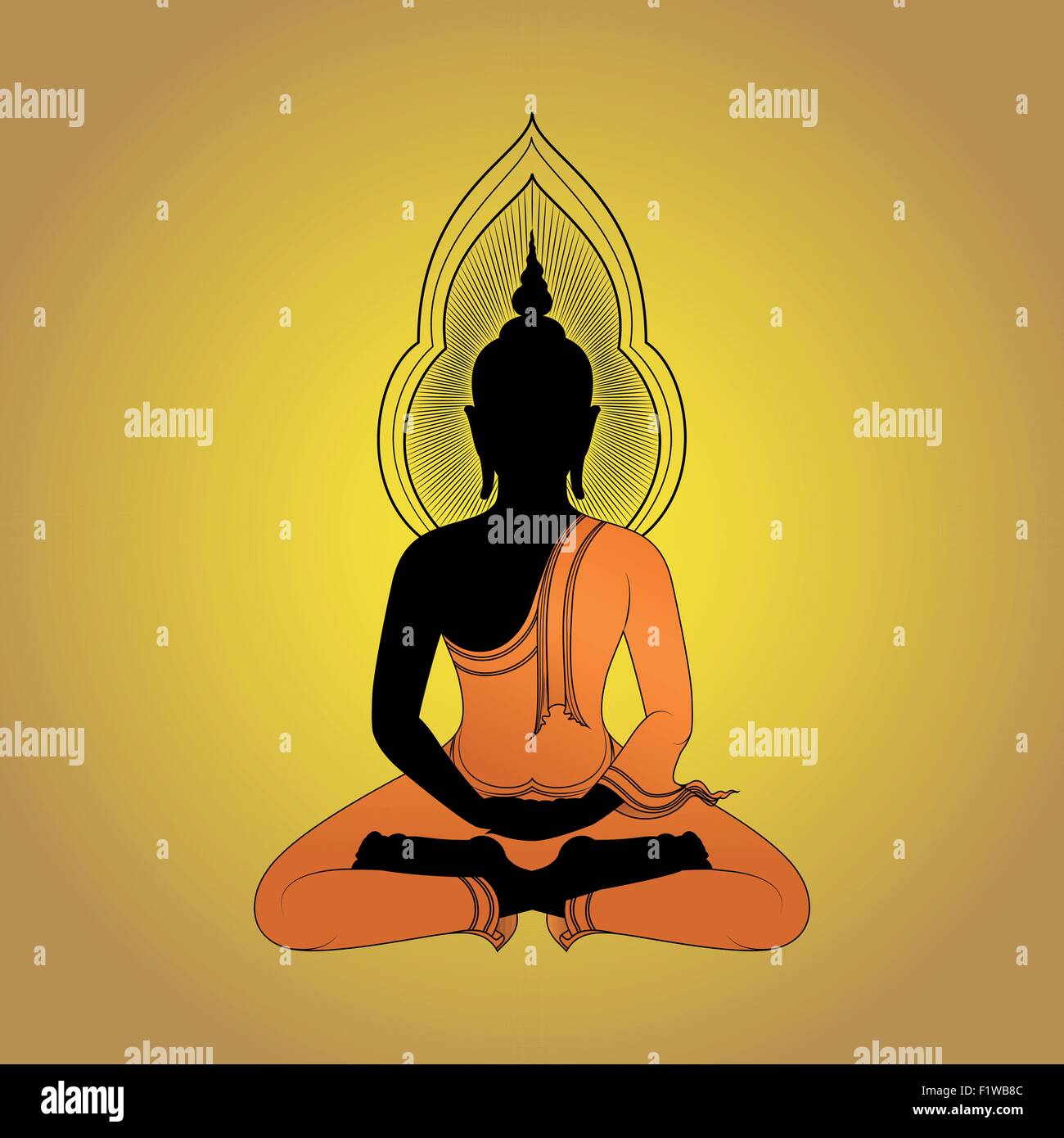 Buddha silhouette against gold background Vector illustration, Asian Art. Stock Vector