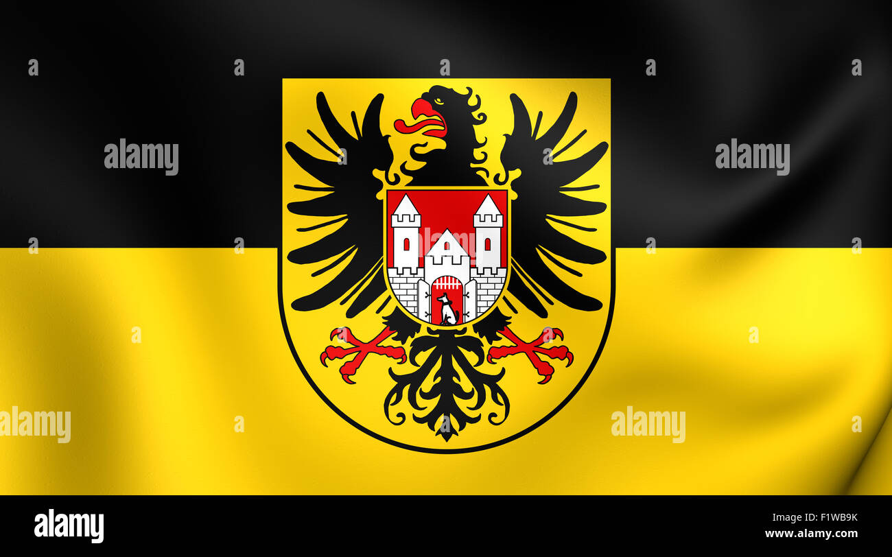 3D Flag of the Quedlinburg, Germany. Close Up. Stock Photo