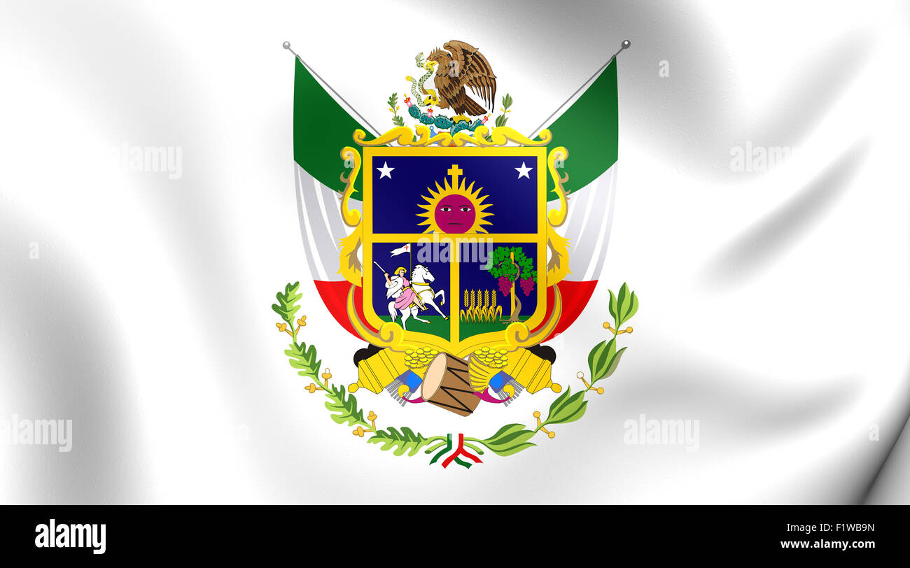 3D Flag of the Queretaro, Mexico. Close Up. Stock Photo