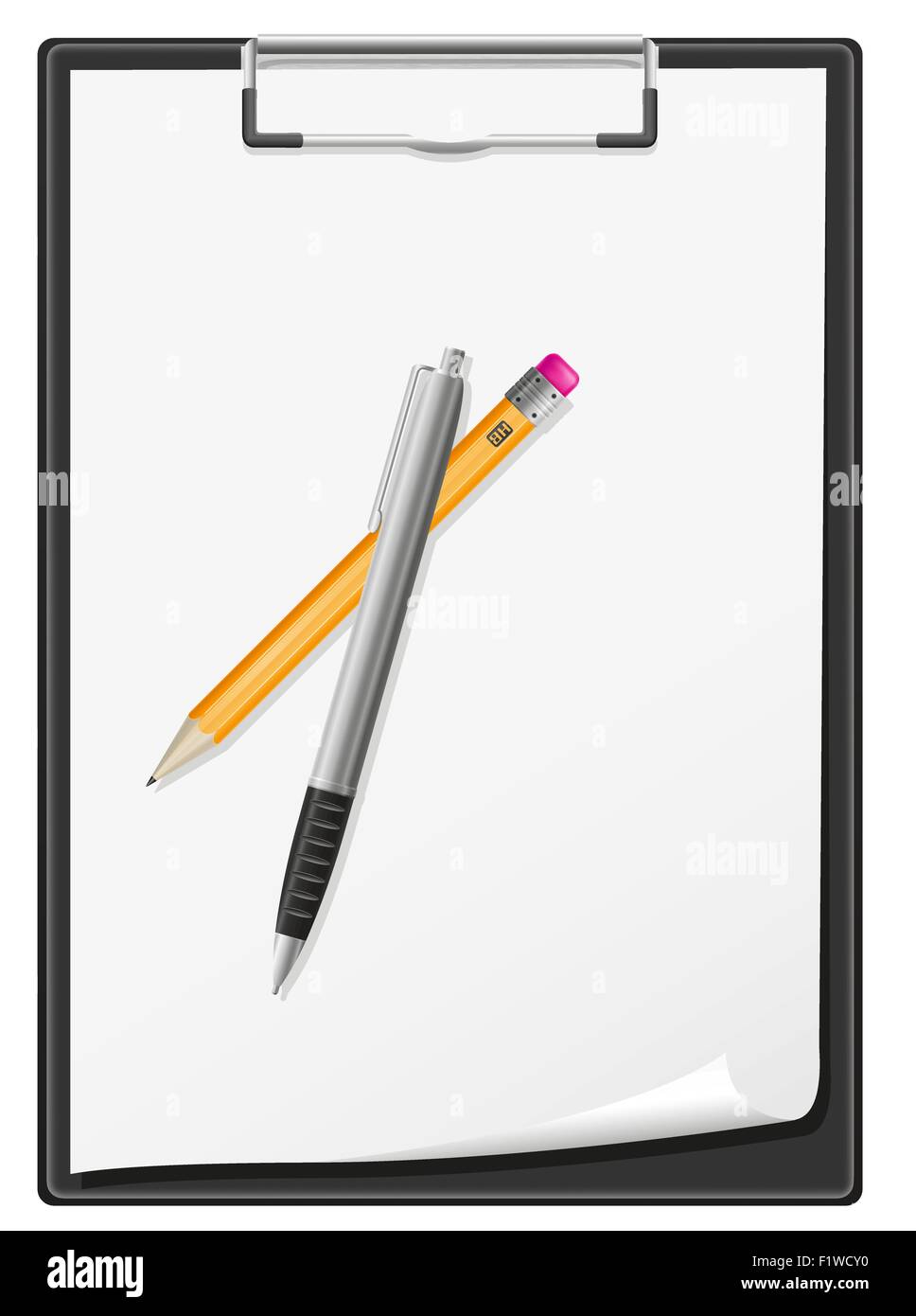 clipboard blank sheet of paper pen and pencil vector illustration ...