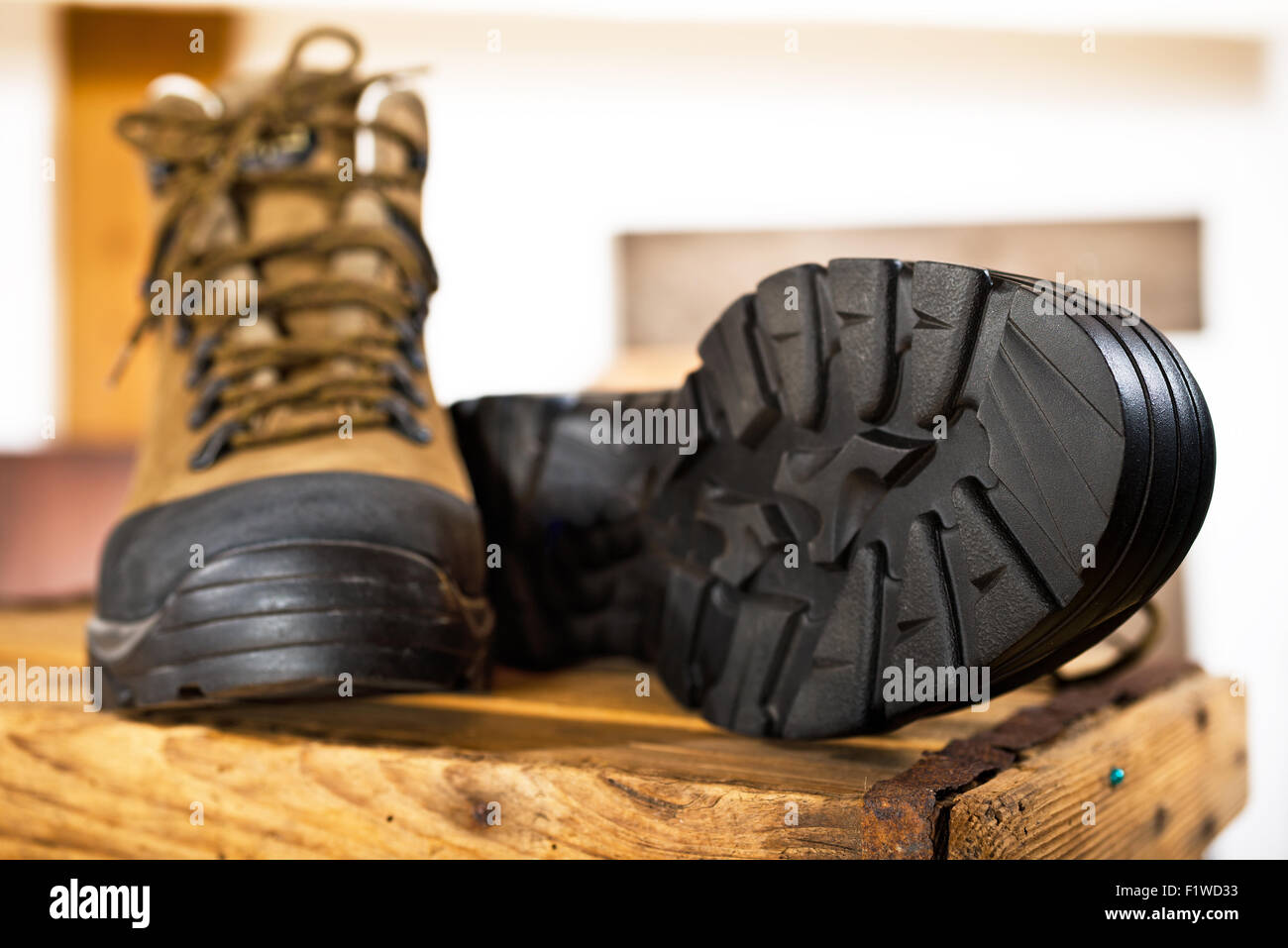 detail of walking boots with grip sole Stock Photo Alamy