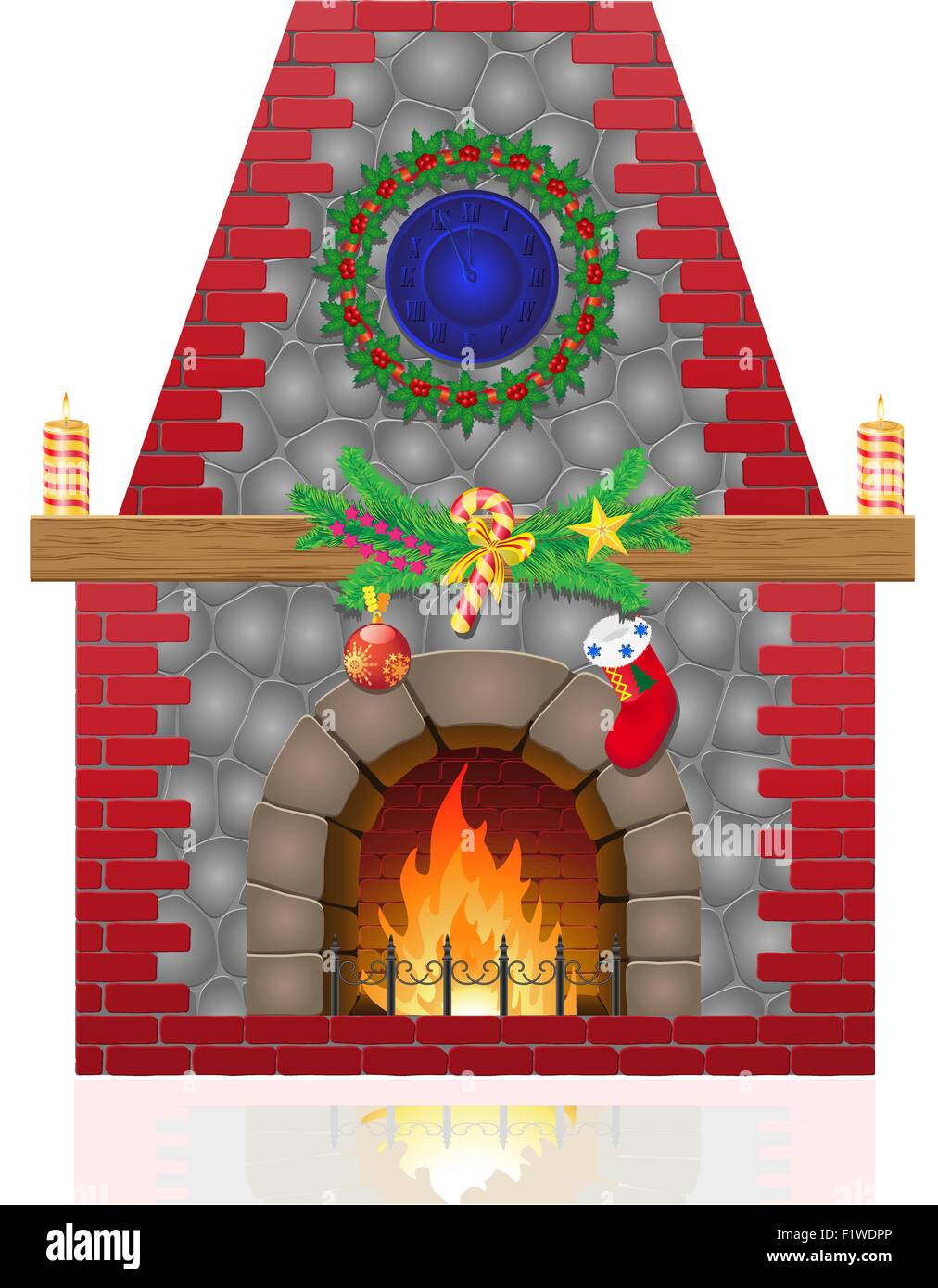 fireplace with christmas decorations vector illustration isolated on ...