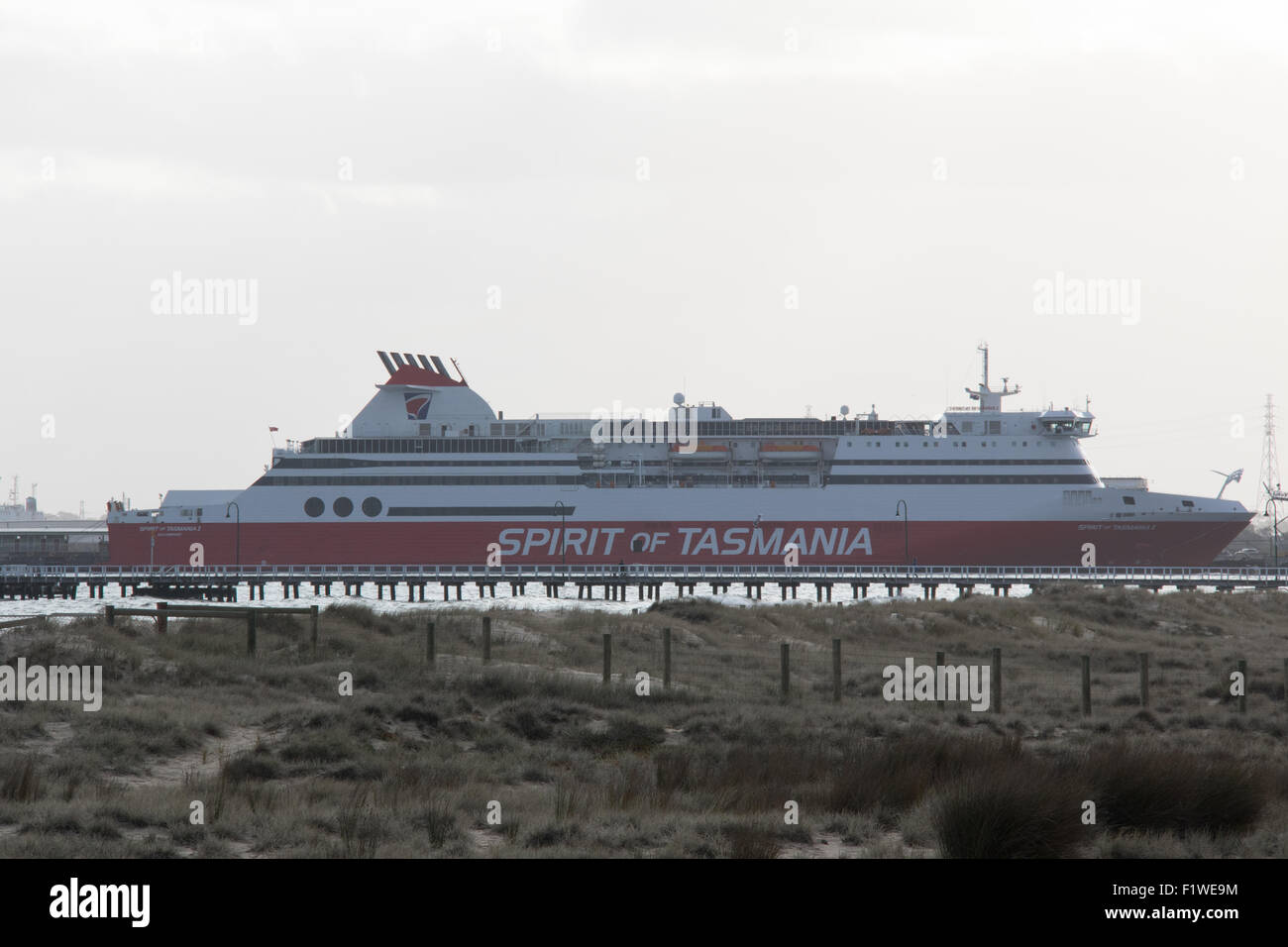 The Spirit of Tasmania ship moored at the Cruise Ship Terminal in Port Melbourne, Victoria, Australia. Stock Photo