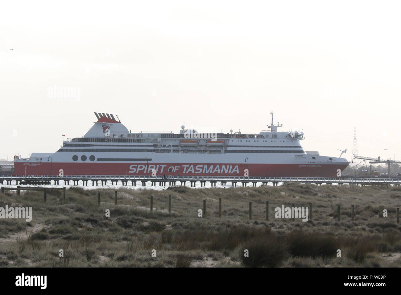 The Spirit of Tasmania ship moored at the Cruise Ship Terminal in Port Melbourne, Victoria, Australia. Stock Photo