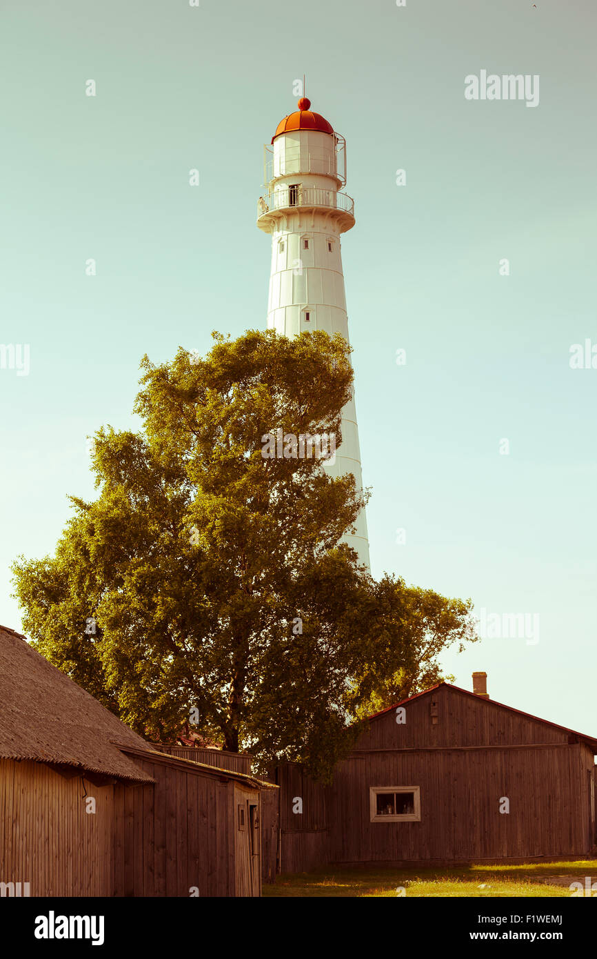 Tahkuna Lighthouse in Hiiuma island is the highest lighthouse in Estonia. Split toning filter aplied for retro vintage instagram Stock Photo