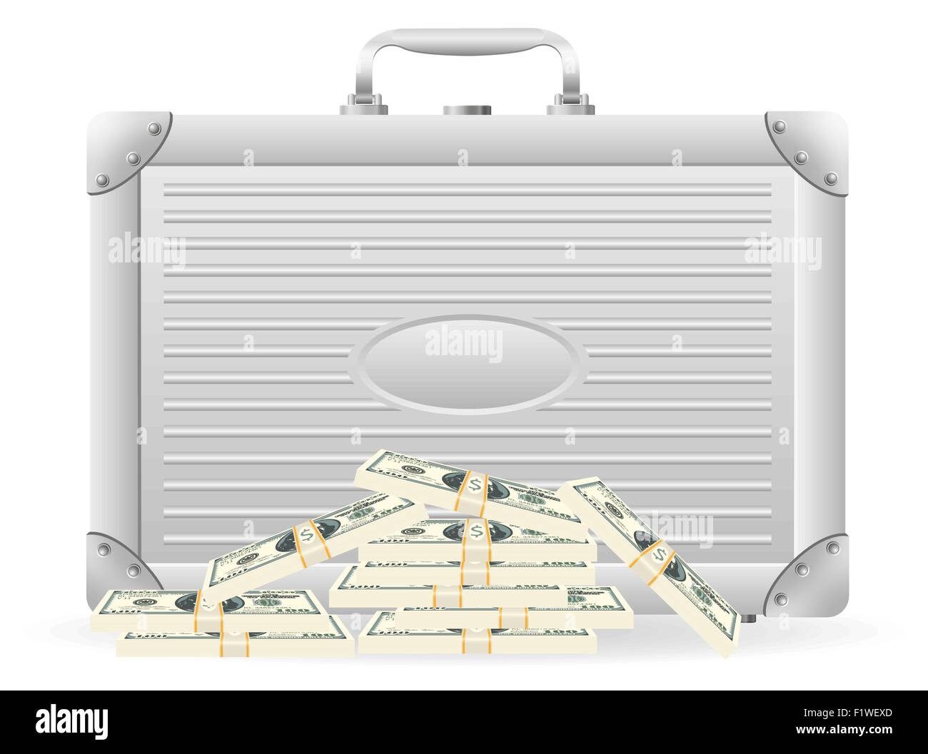 metallic briefcase with packed dollars vector illustration isolated on
