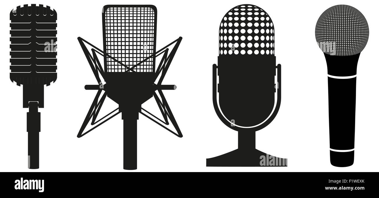 icon set of microphones black silhouette vector illustration isolated ...
