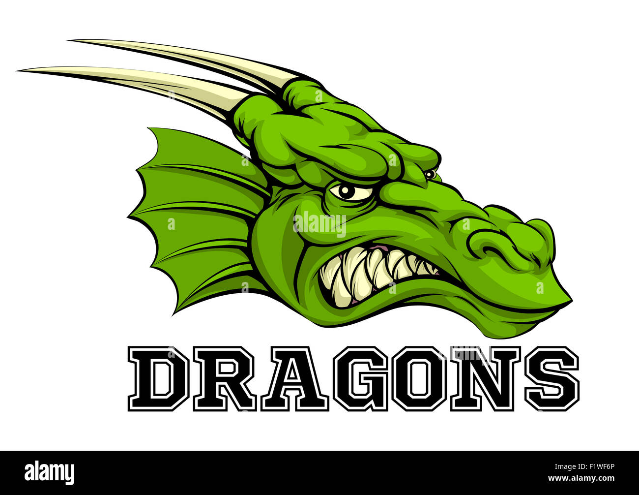 An illustration of a cartoon dragon sports team mascot with the text Dragons  Stock Photo - Alamy