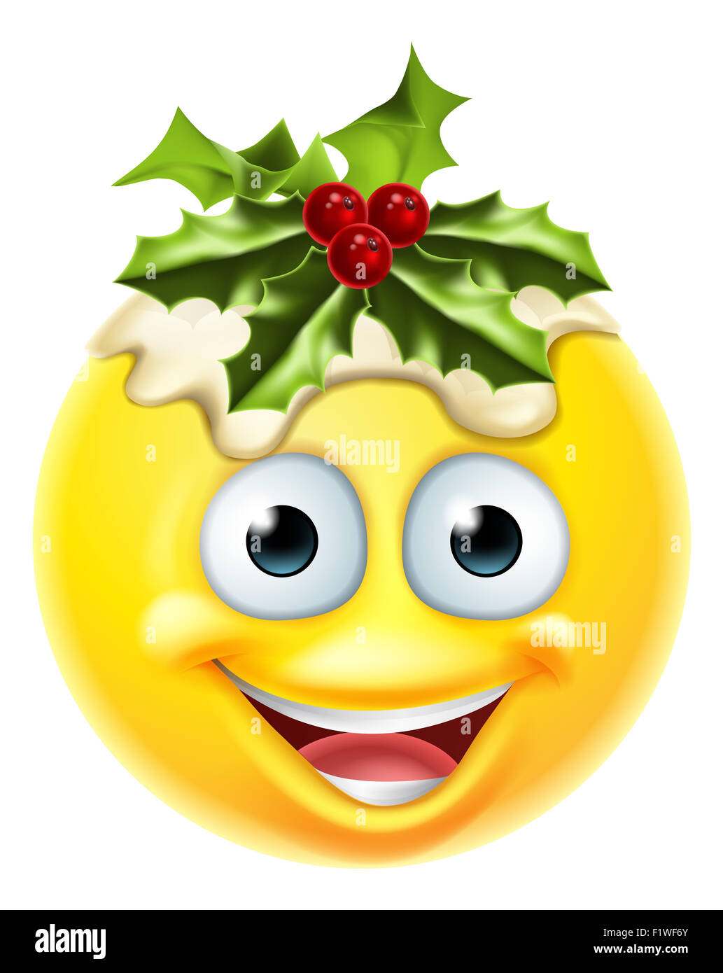 A Christmas pudding festive emoticon emoji character Stock Photo