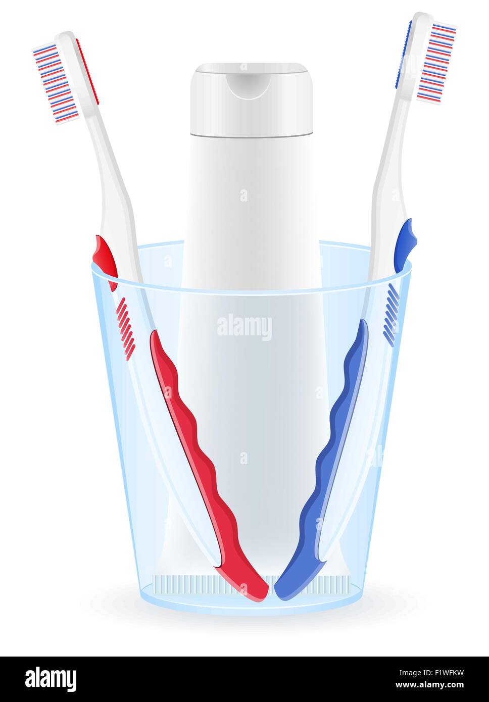 toothbrush and toothpaste in a glass vector illustration isolated on ...
