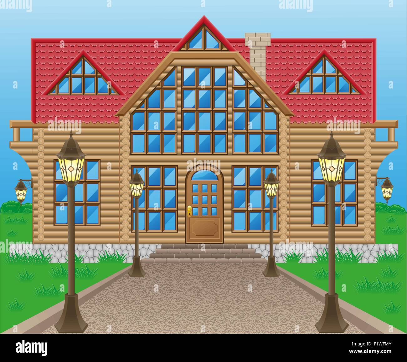 Exterior view contemporary wooden house Stock Vector Images - Alamy