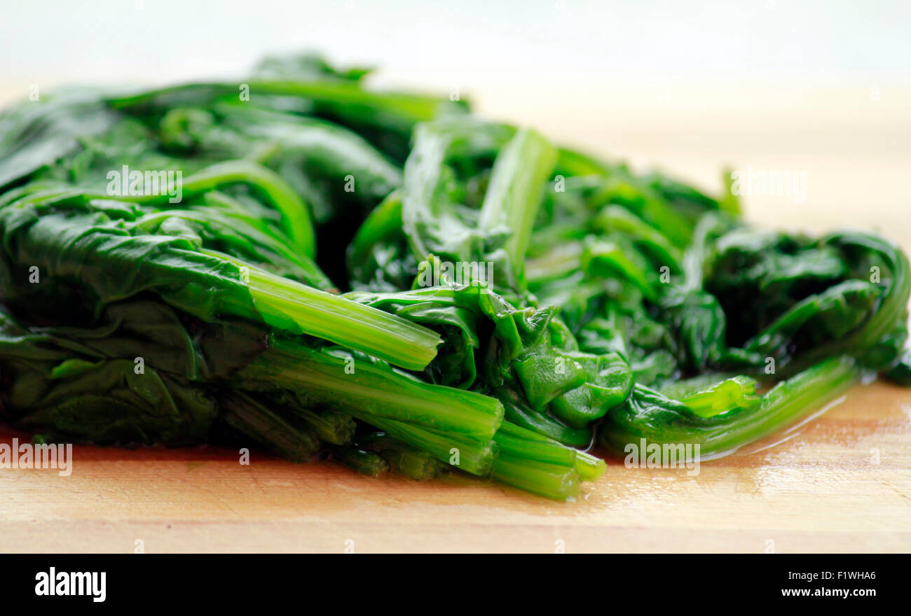 Blanched (boiled) spinach leaves Stock Photo