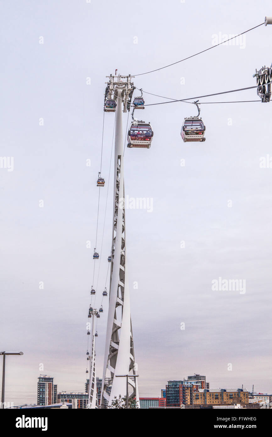 Emirates Air Line cable car crossing the River Thames, North Greenwich ...