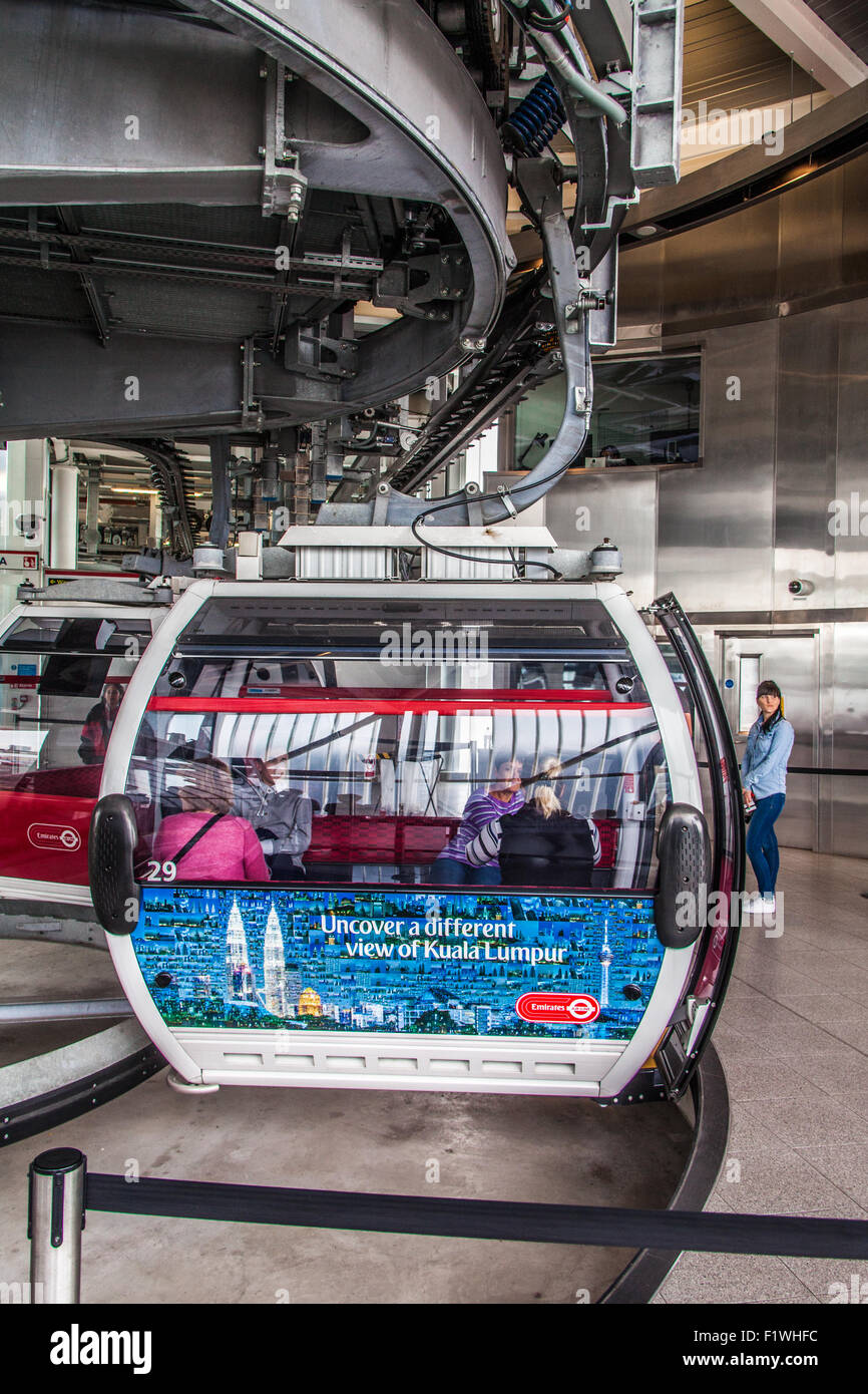 Passengers boarding the Emirates Air Line cable car crossing the River ...