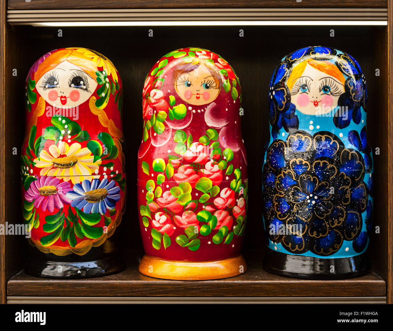Three Matryoshka (Russian) dolls on a shelf, Prague, Czech Republic Stock Photo Alamy