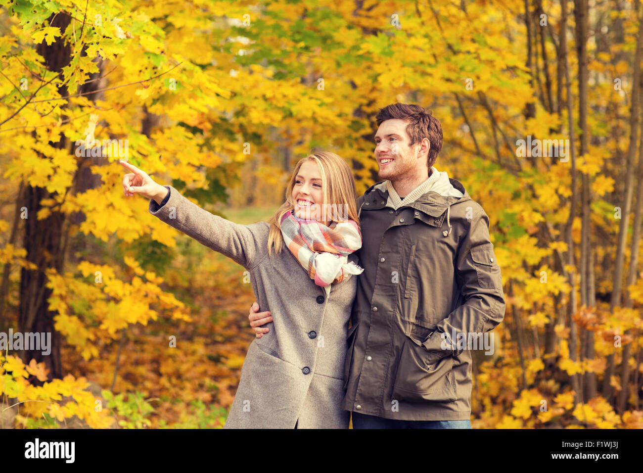 smiling couple hugging in autumn park Stock Photo - Alamy