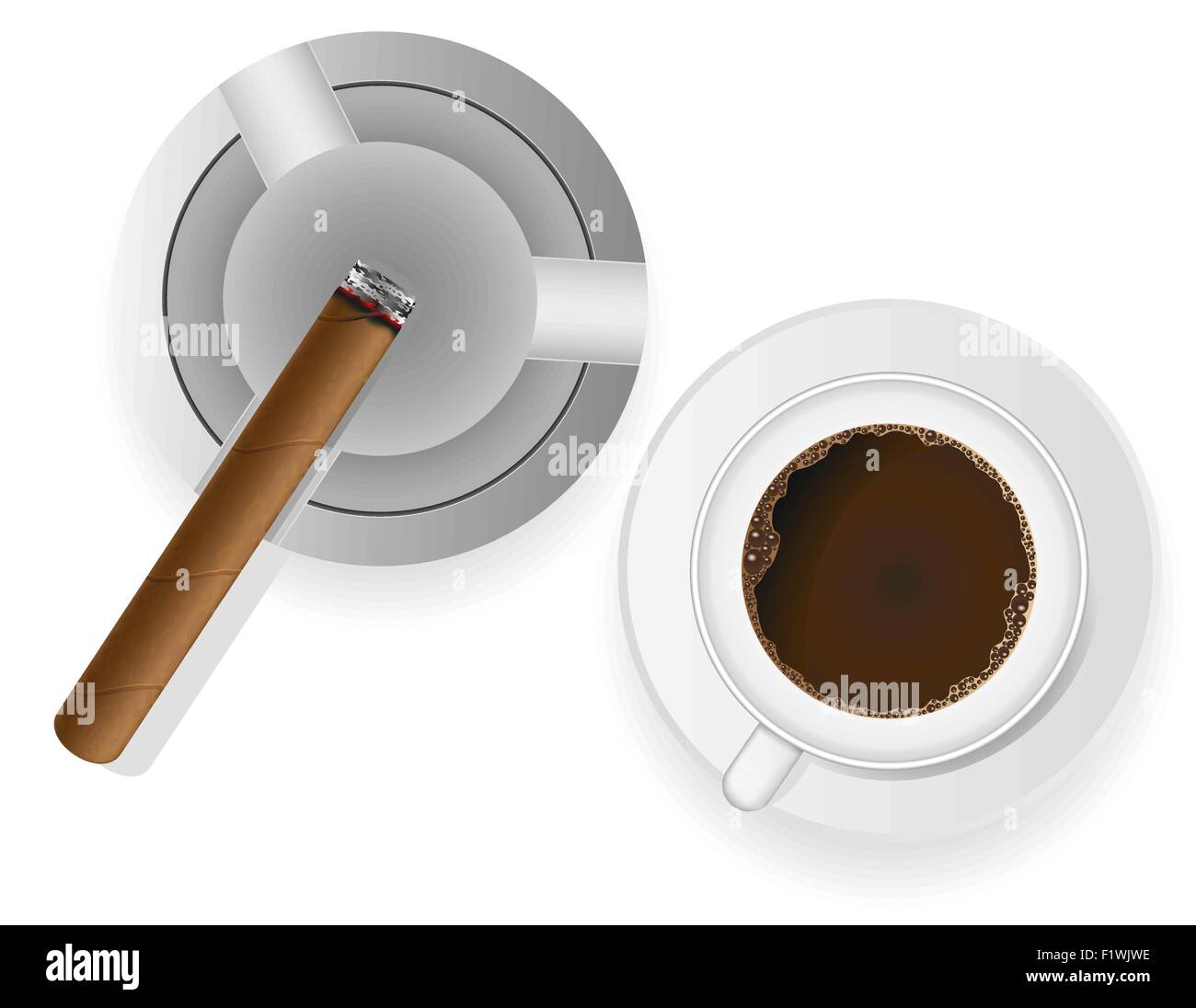 burning cigar in an ashtray and coffee vector illustration isolated on white background Stock Vector