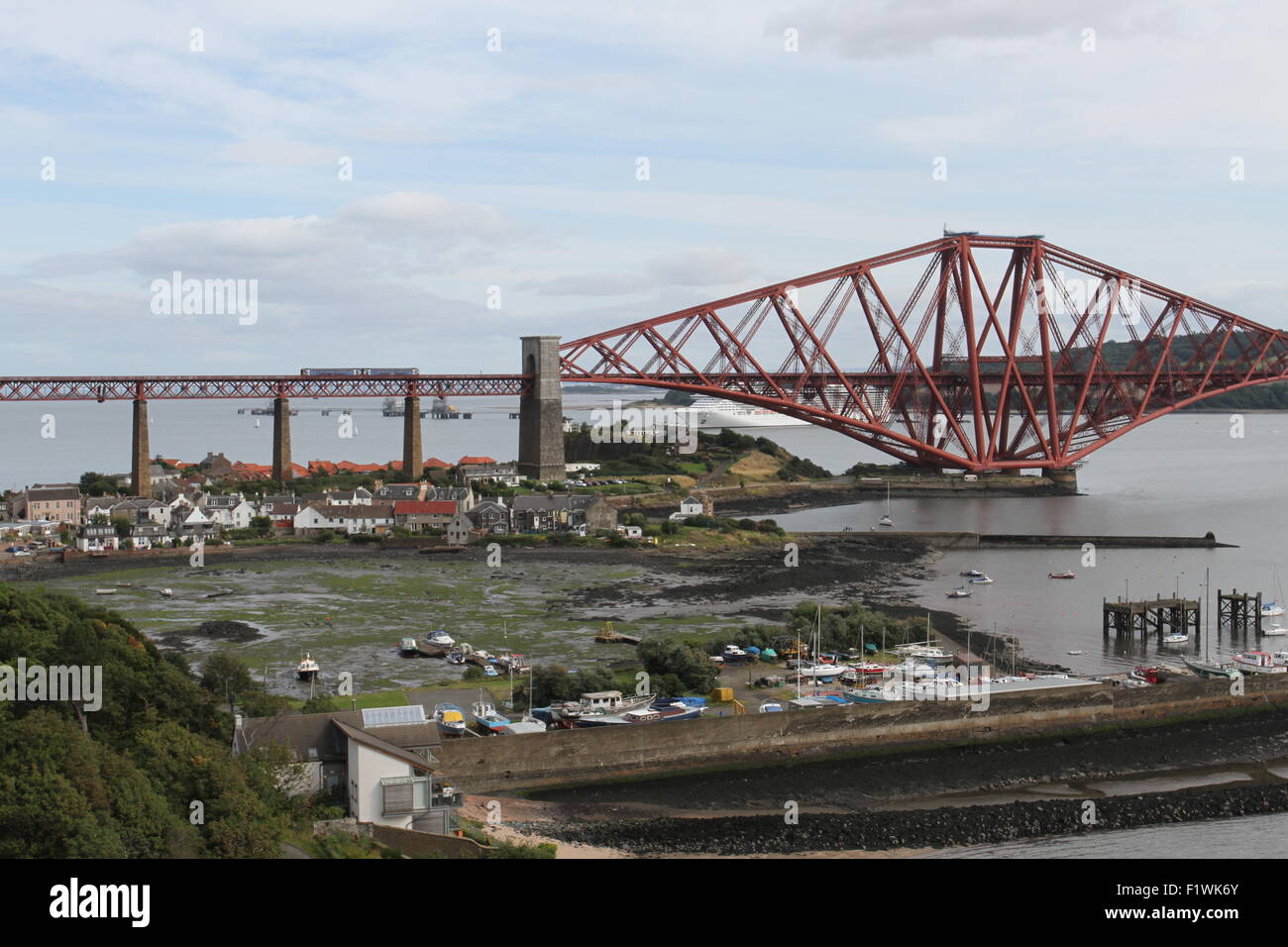Elevated view of North Queensferry and Forth Rail Bridge Scotland  September 2015 Stock Photo