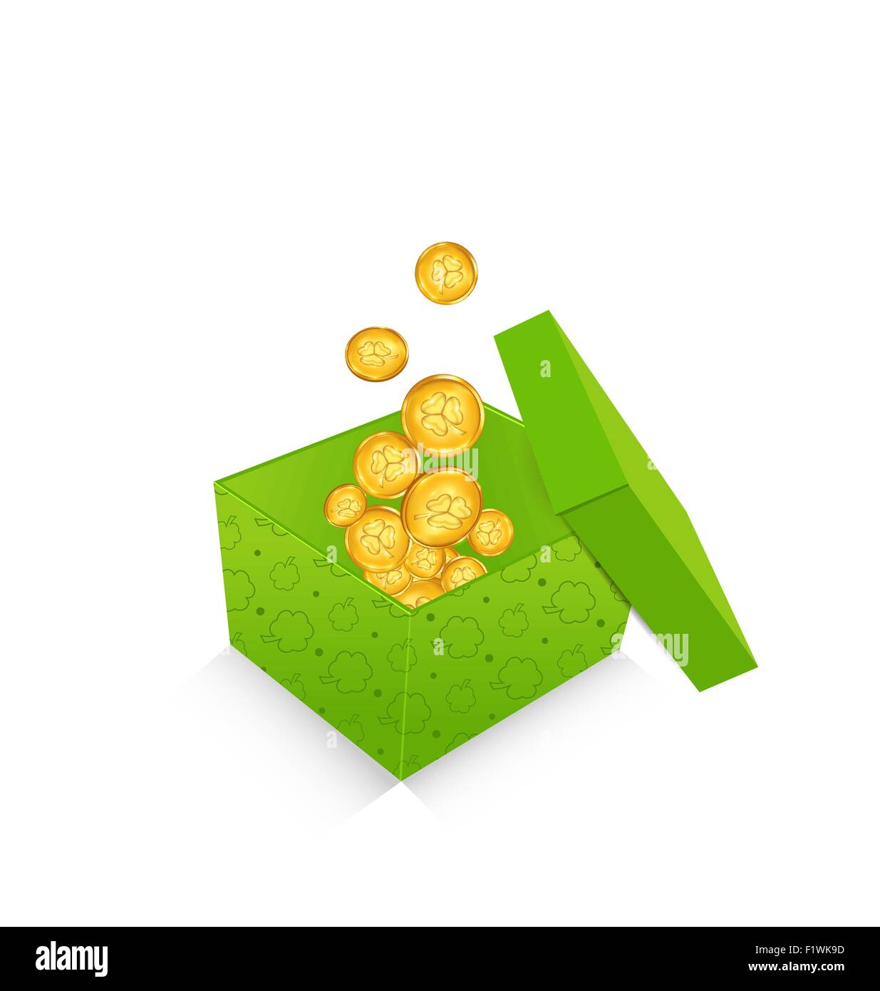 Open cardboard box  with golden coins for St. Patrick's Day, iso Stock Vector