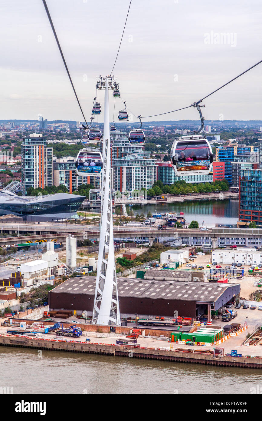 Emirates Air Line cable car crossing the River Thames from North ...
