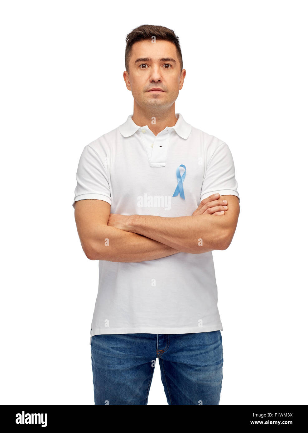 man with prostate cancer awareness ribbon Stock Photo