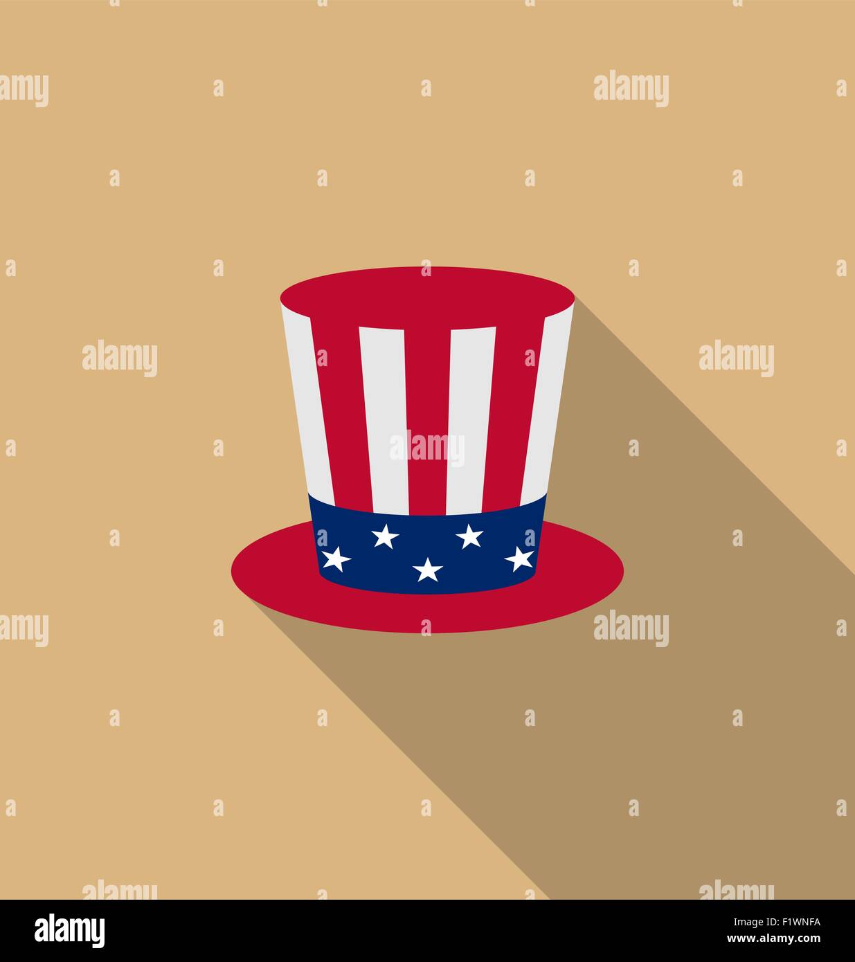 Uncle Sam's hat for american holidays, flat icon with long shado Stock Vector