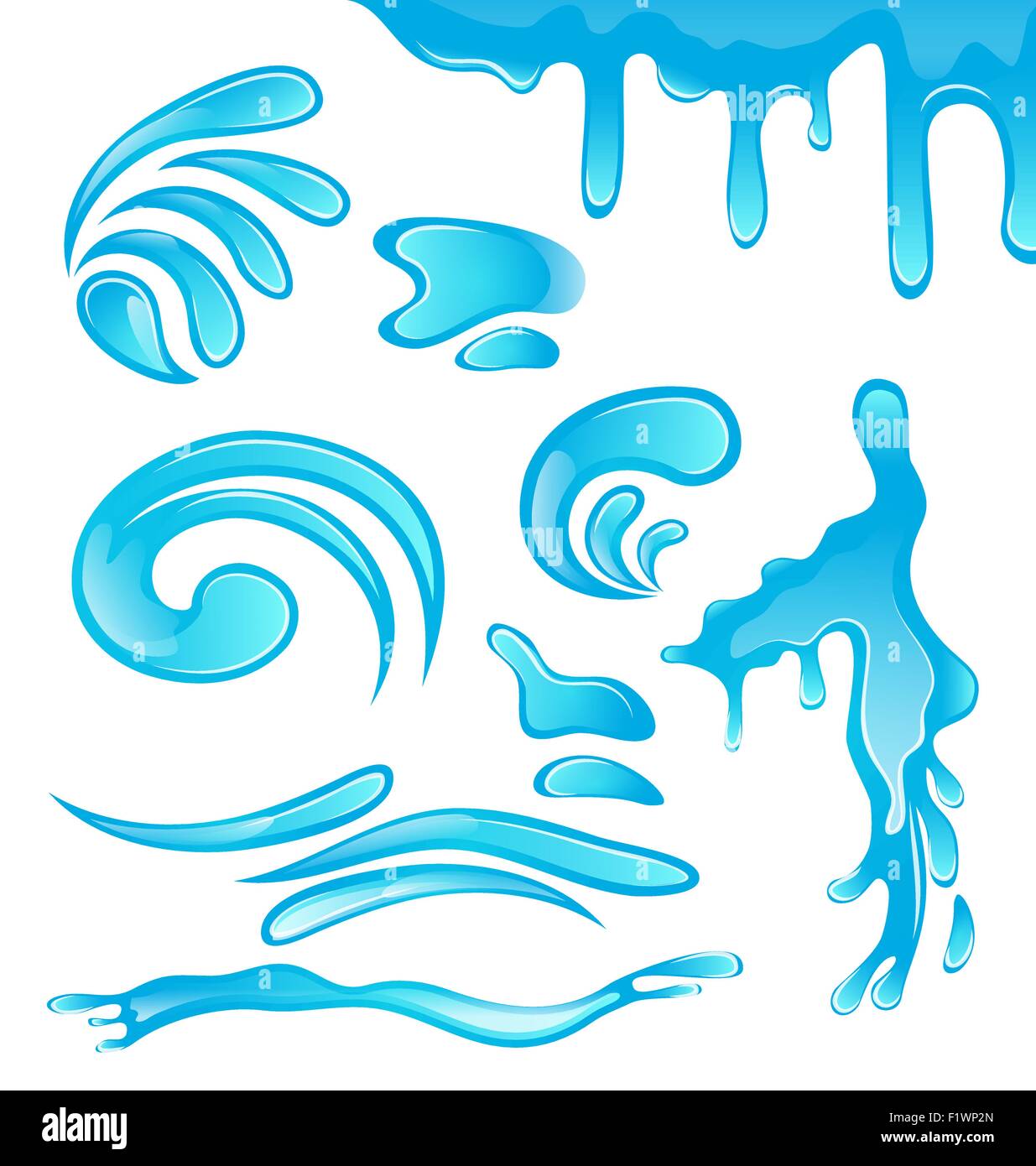 Water drops, splashing waves, surge, puddle, ripples, set isolat Stock ...