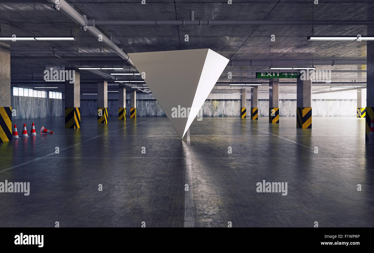 geometric figure pyramid in the parking. 3d creative concept Stock Photo