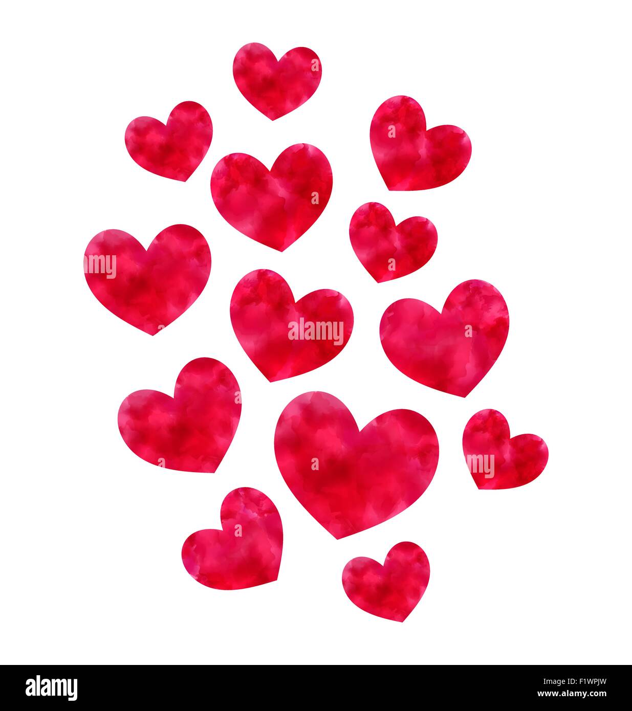 Pink hand-drawn watercolor hearts isolated on white background f Stock ...