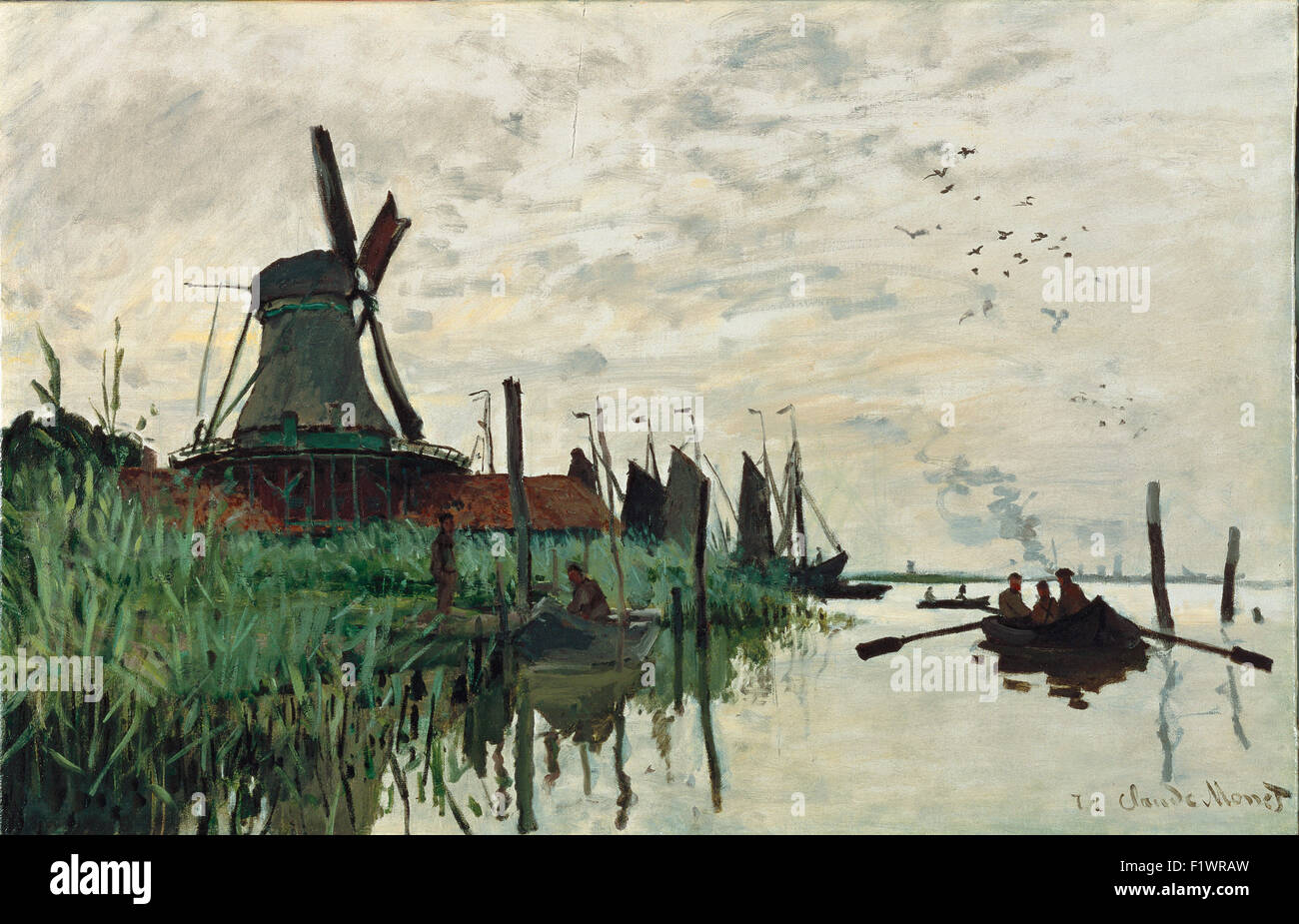 Claude Monet - Windmill and Boats near Zaandam, Holland Stock Photo