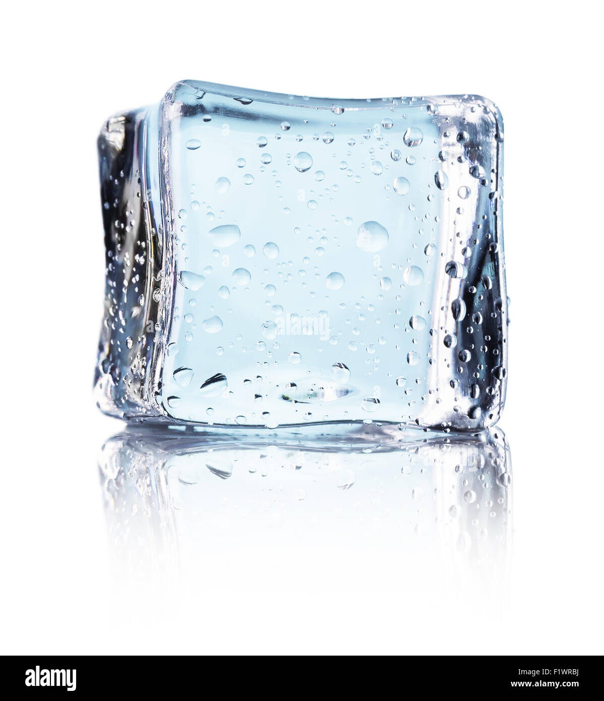 Cube of blue ice isolated on a white background. Stock Photo