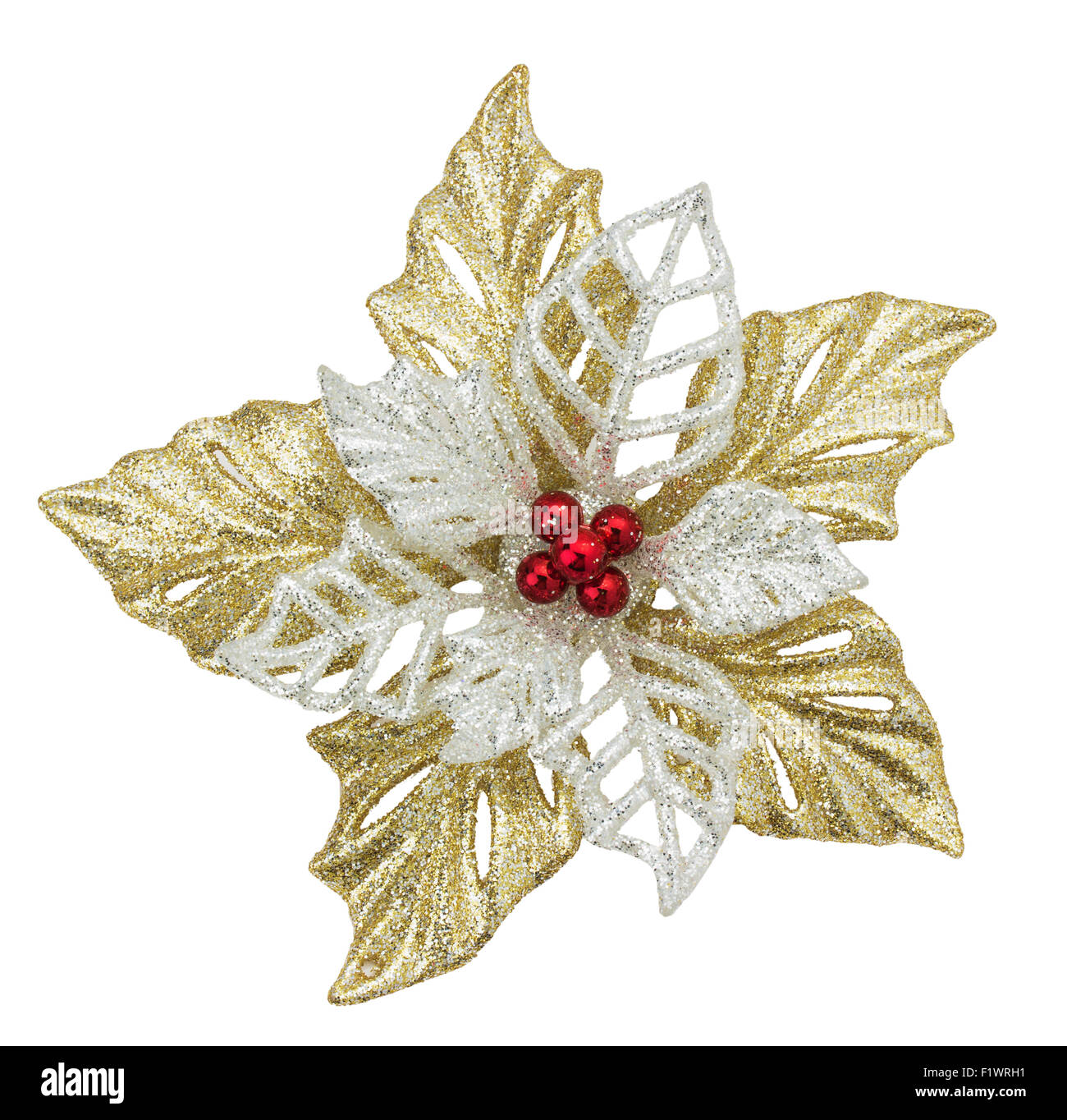 Christmas toy flower on the white background. Stock Photo