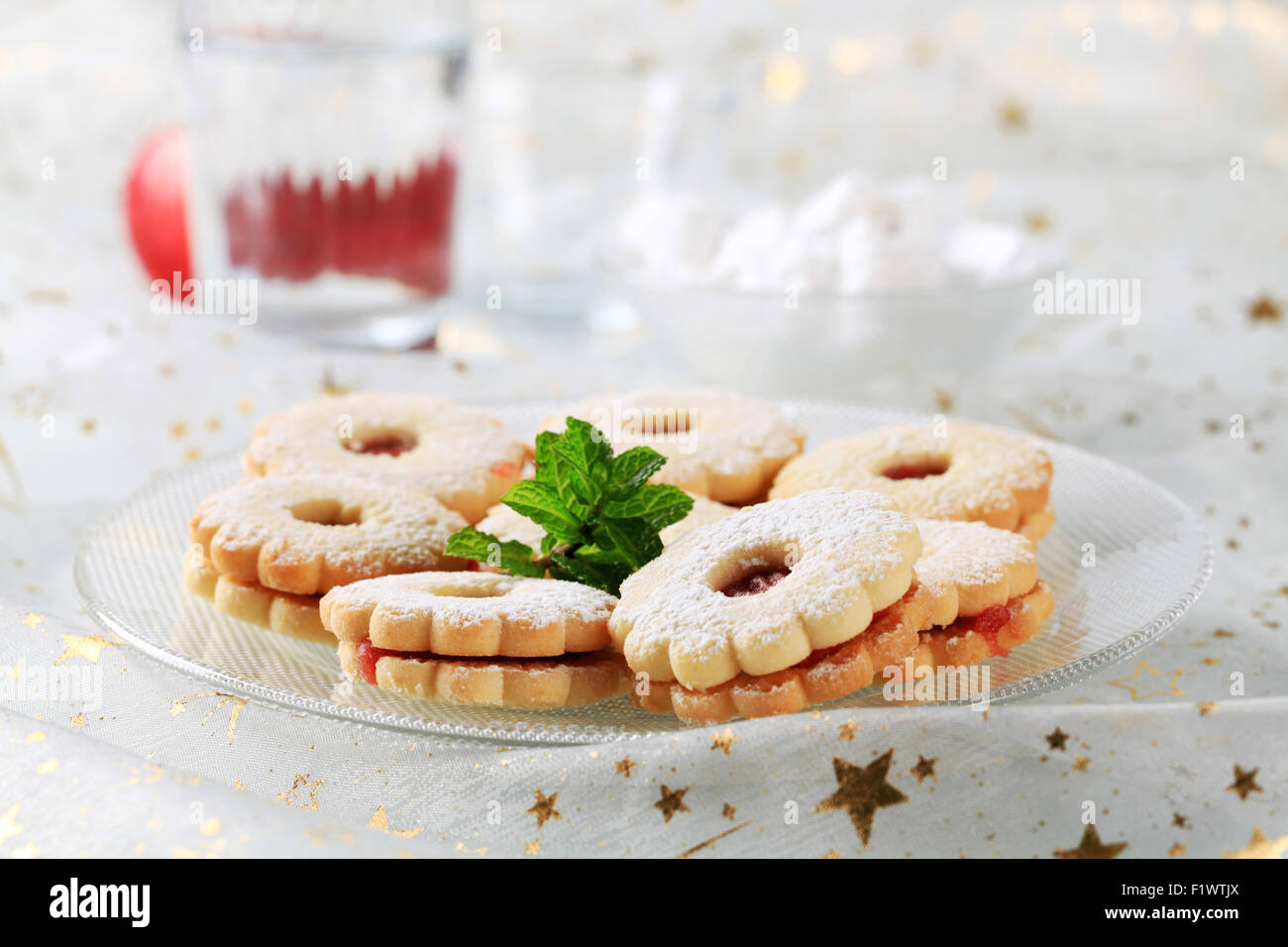 Jam shortbread cookies powdered with icing sugar Stock Photo Alamy