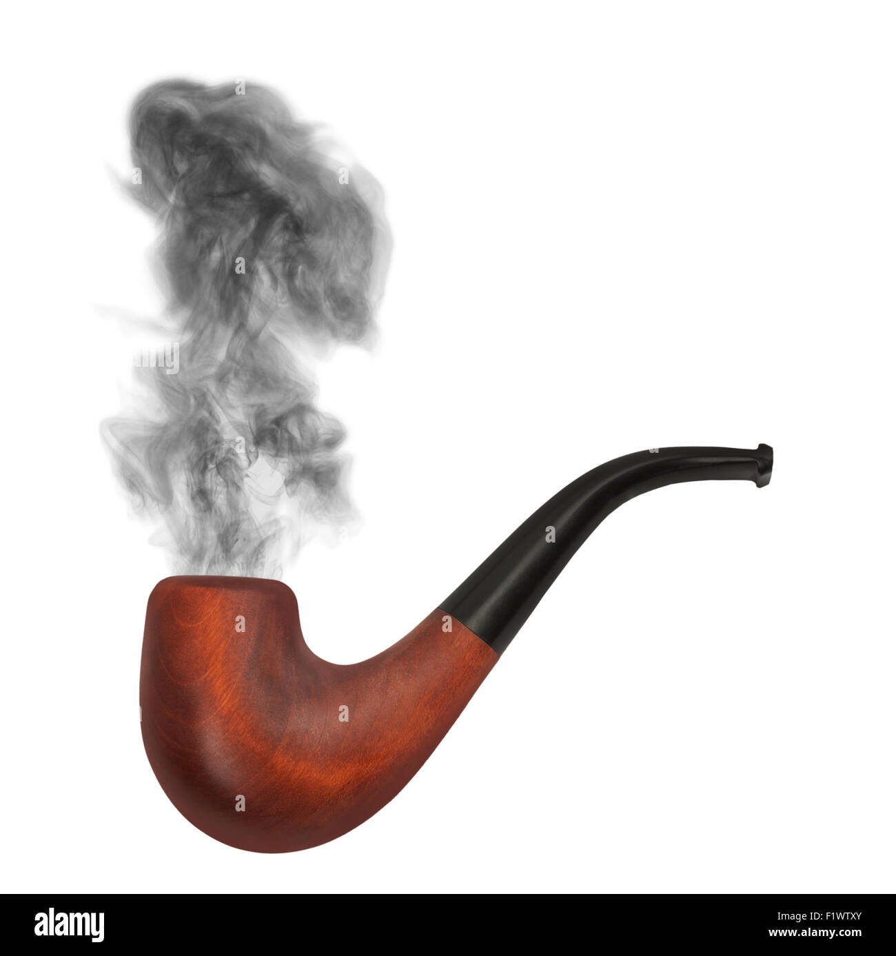 smoking pipe with gray smoke on the white background. Stock Photo