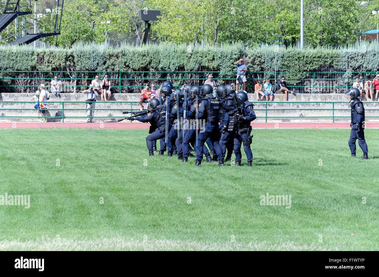 Unidentified group of spanish policemen are doing a show in Alcala de Henares Stock Photo