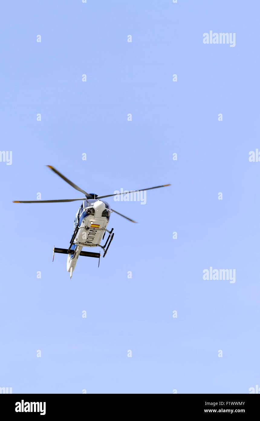 Helicopter, of spanish police is landing, after their parachutists have